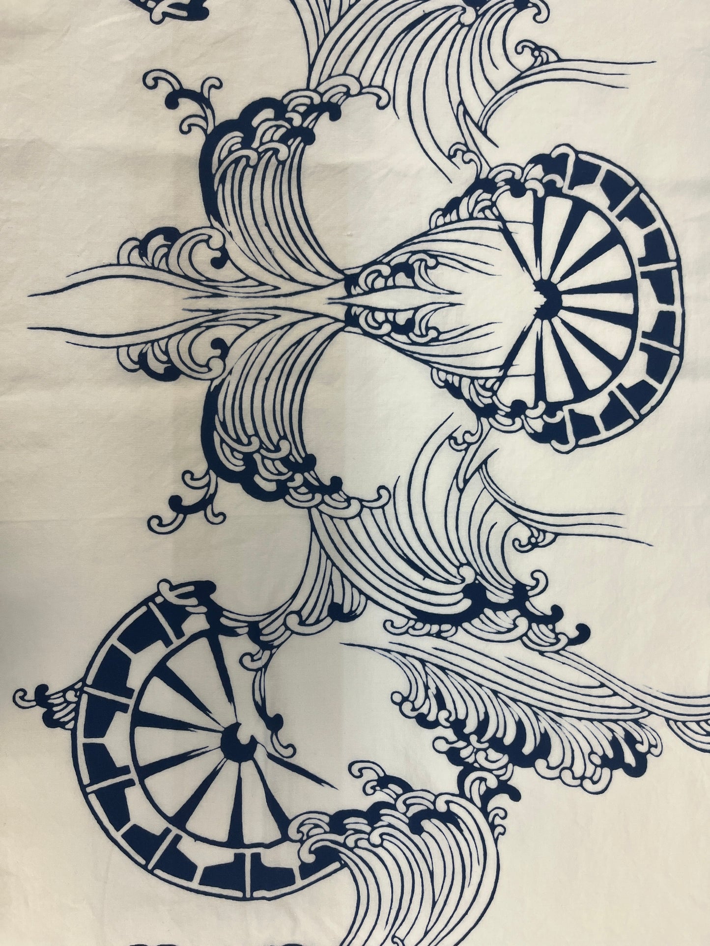 Cotton Yukata Fabric Wheel and Wave Pattern