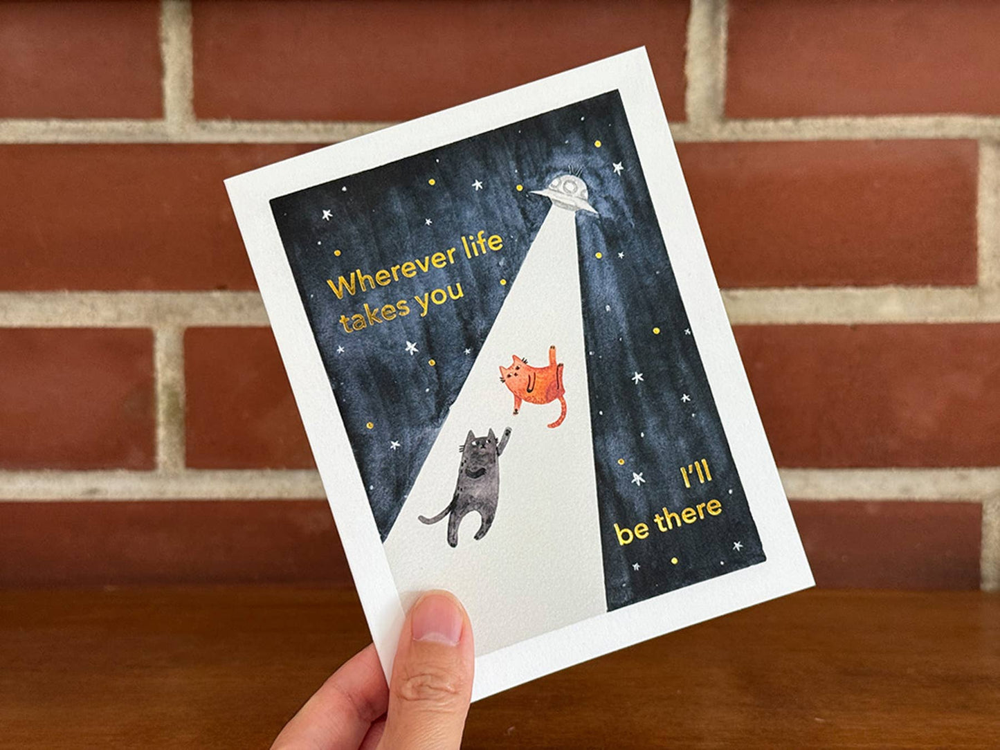 UFO Cats Gold Foiled Greeting Card