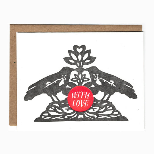 Lovebirds with love card