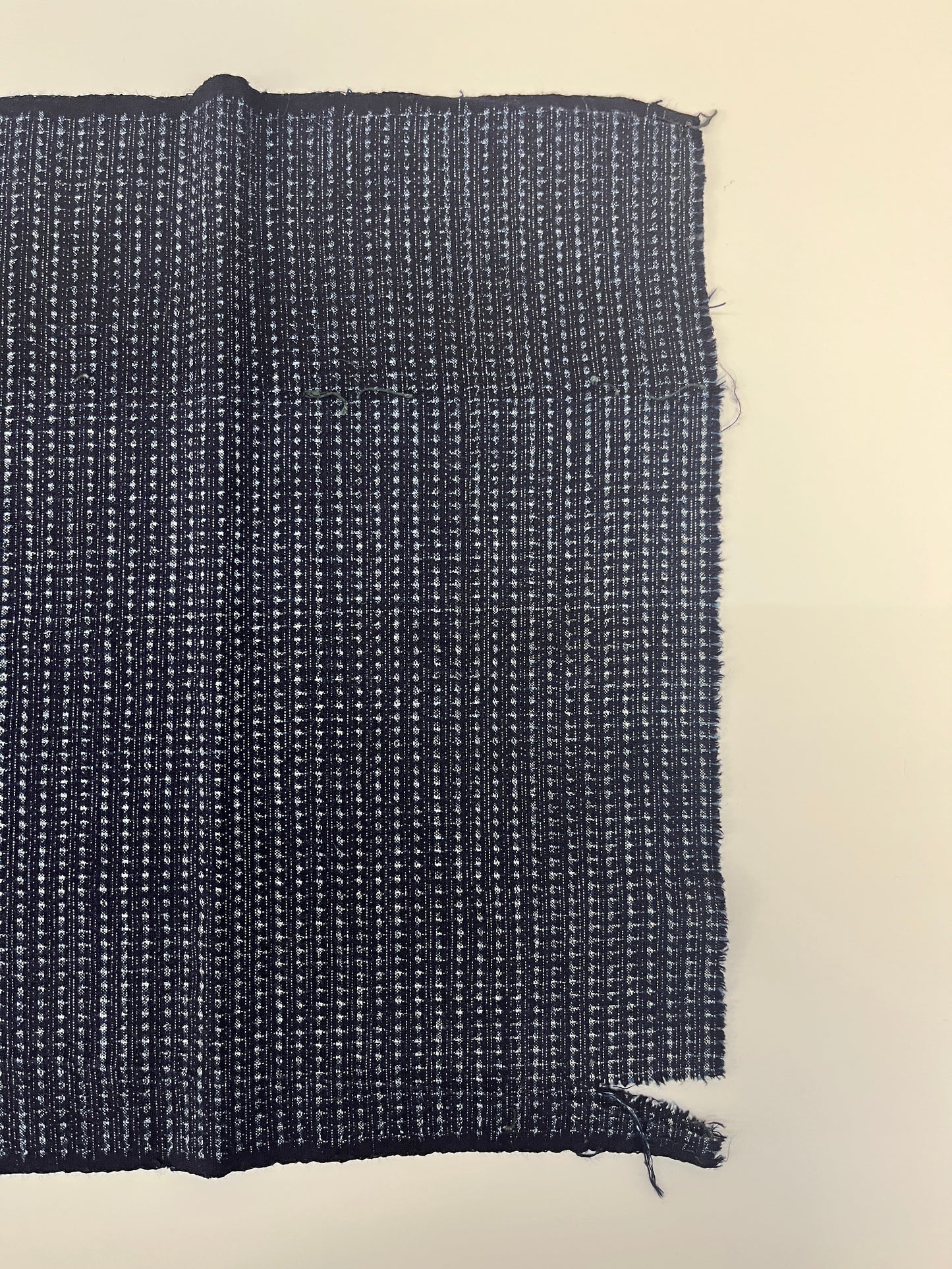 Vintage Kasuri Fabric Small White Dots and Line Pattern on Navy