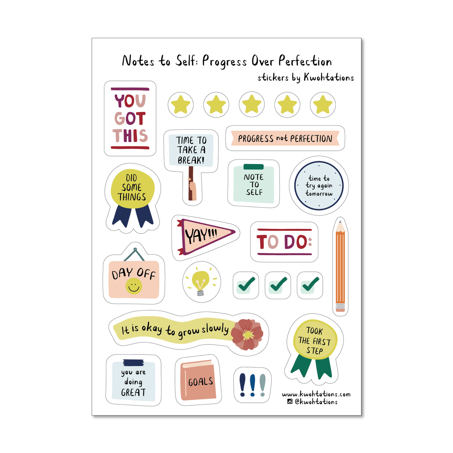 Progress Over Perfection Affirmation Sticker Sheet - Transparent Planner Stickers