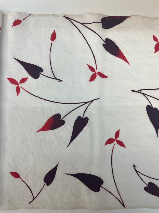 Cotton Yukata Fabric White and Red Leaf