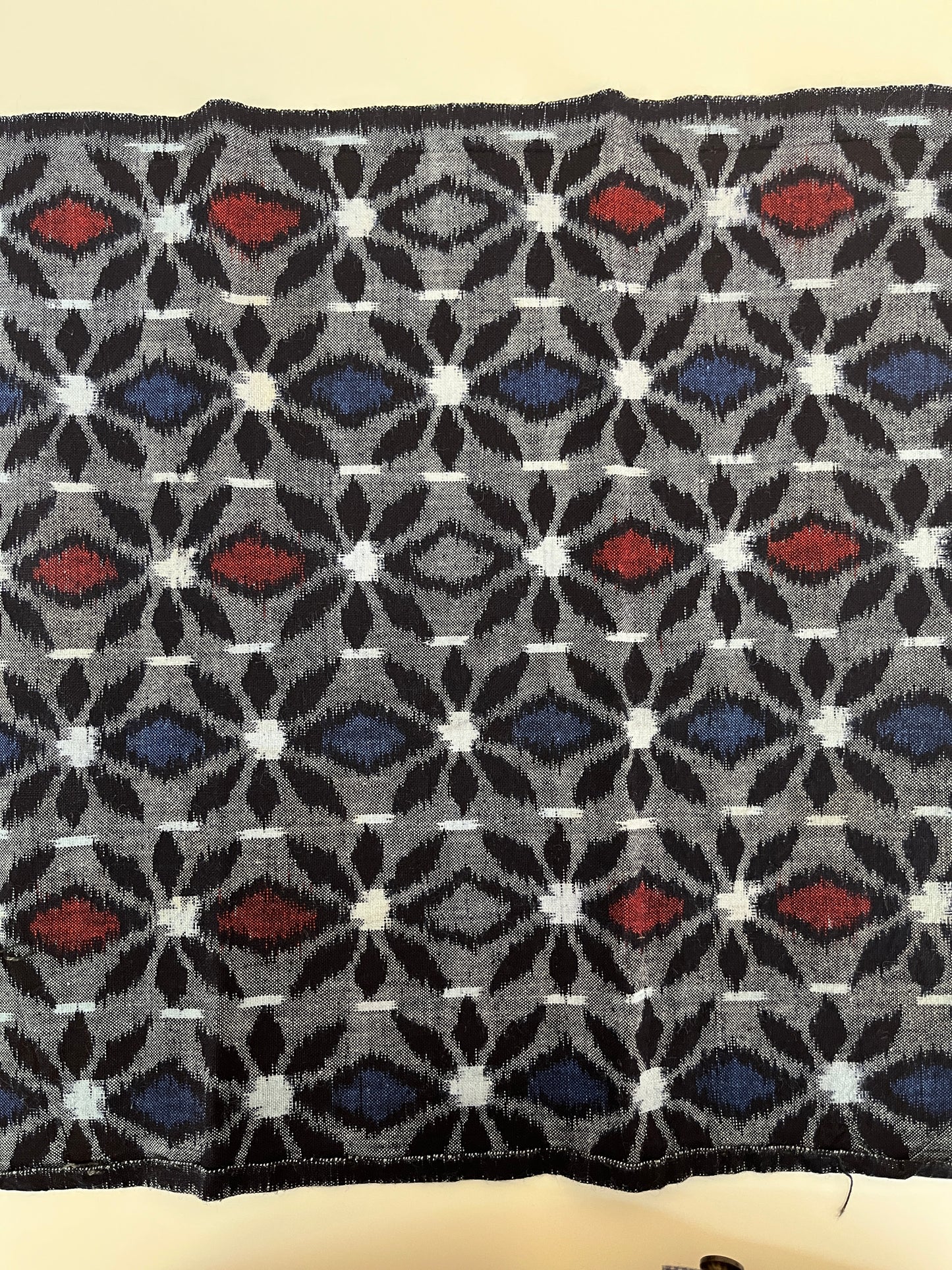 Vintage Kasuri Blue and Red Floral Pattern