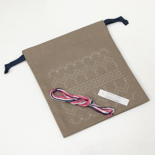 Drawstring Mini Bag Embroidery Kit - Mocha