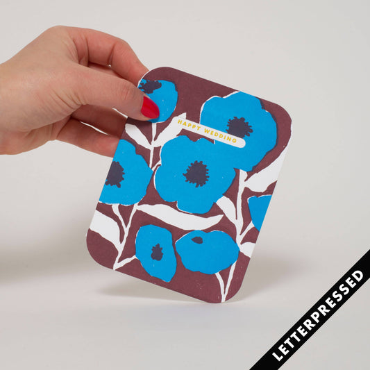 Wedding Congrats Blue Poppies Letterpress Greeting Card by Egg Press