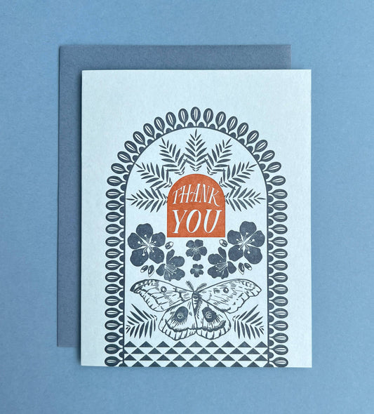 Moth pattern thank you card