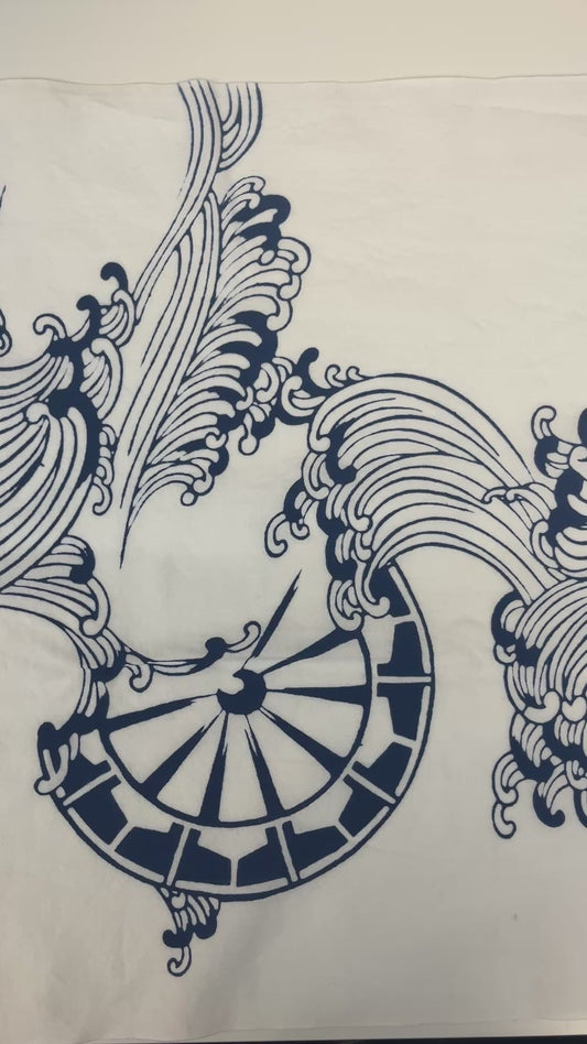 Cotton Yukata Fabric Wheel and Wave Pattern