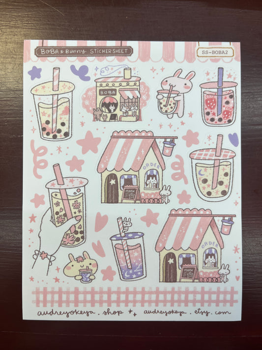 Boba and Bunny Sticker Sheet by Audrey Okeya