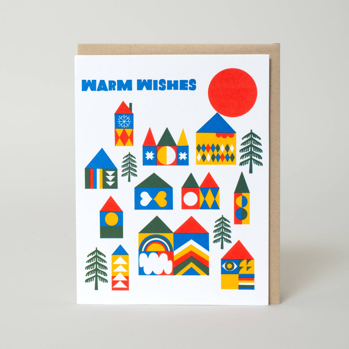 Warm Wishes Village Letterpress Greeting Card