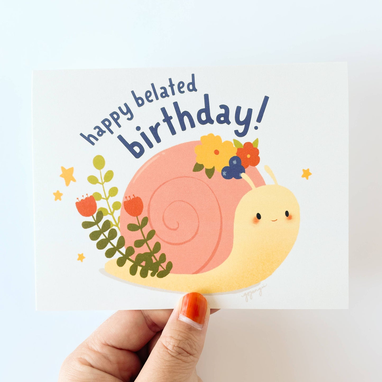 Happy Belated Birthday Snail A2 Greeting Card