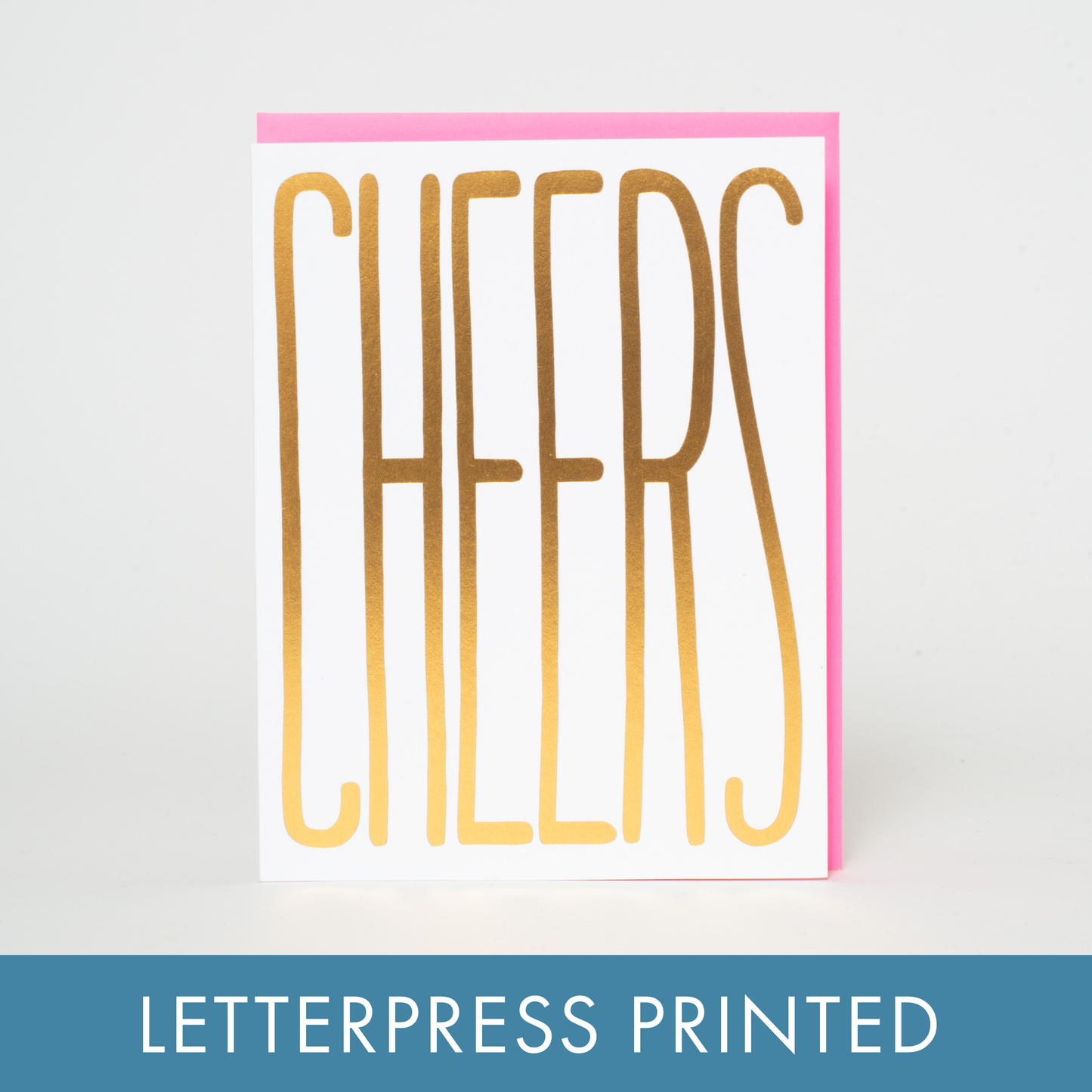 Gold Cheers Letterpress Greeting Card by Ashkahn