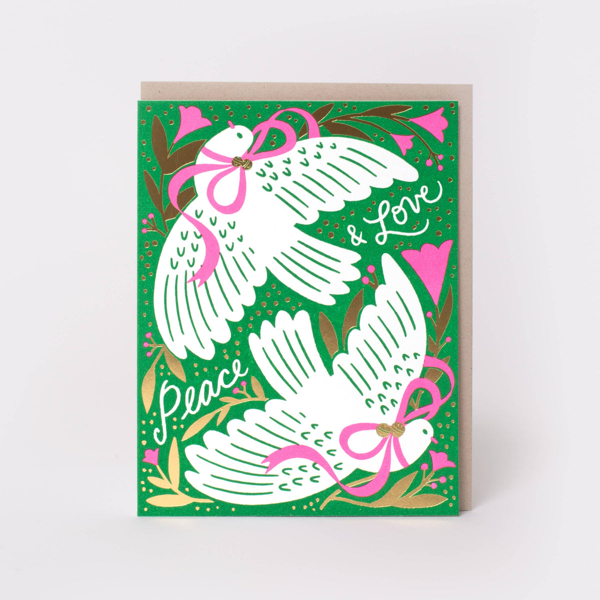 Peace & Love Doves Holiday Letterpress Greeting Card