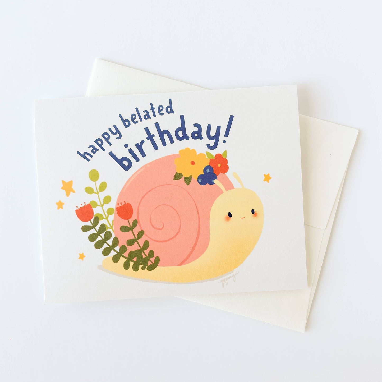 Happy Belated Birthday Snail A2 Greeting Card