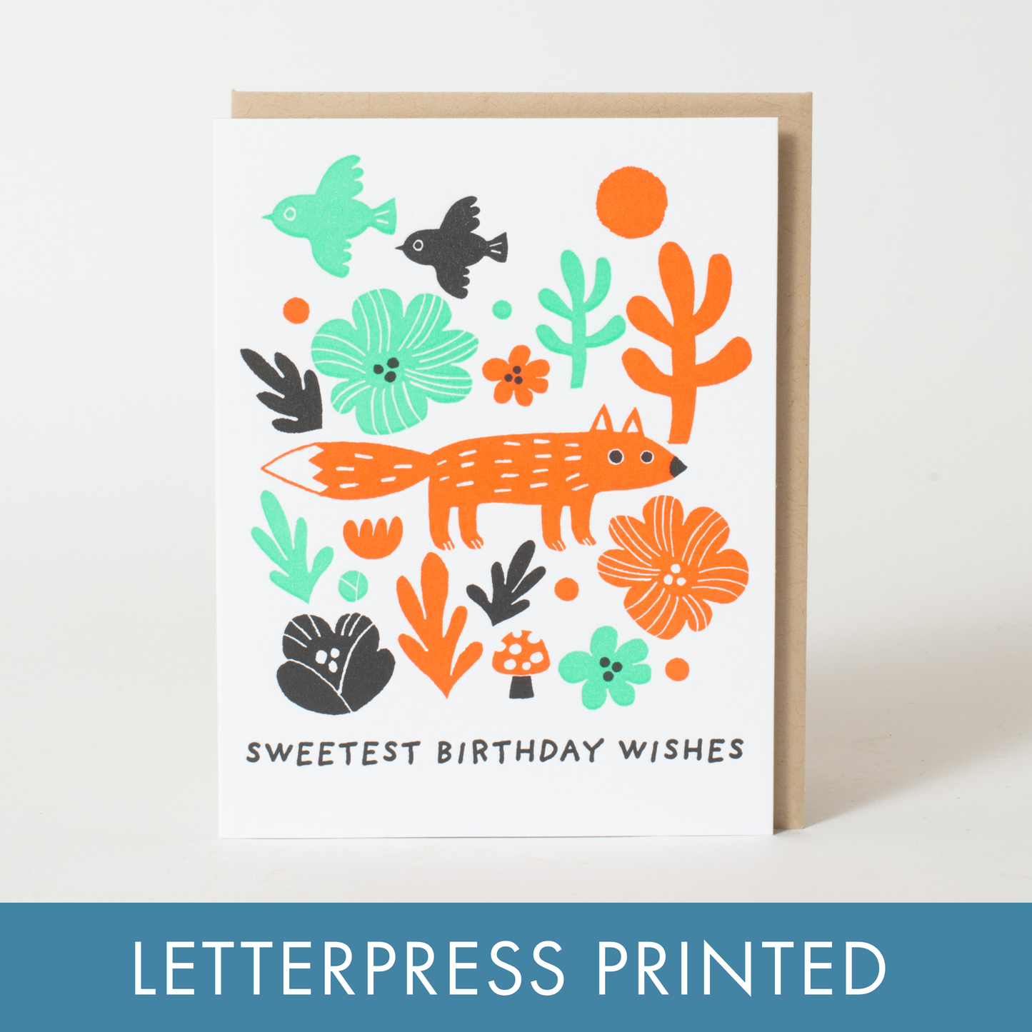 Birthday Fox Letterpress Greeting Card by Fugu Fugu