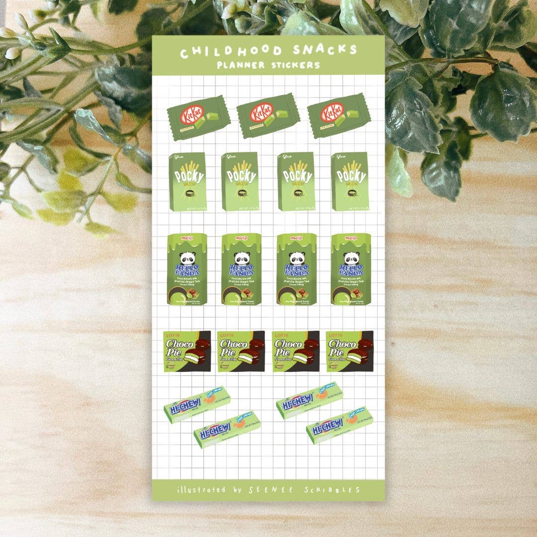 Snack Sticker Sheet Green Childhood Snacks Sticker Sheet – Nellita's Craft
