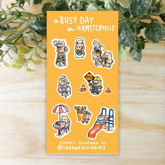 A Busy Day in Hamsterville Sticker Sheet