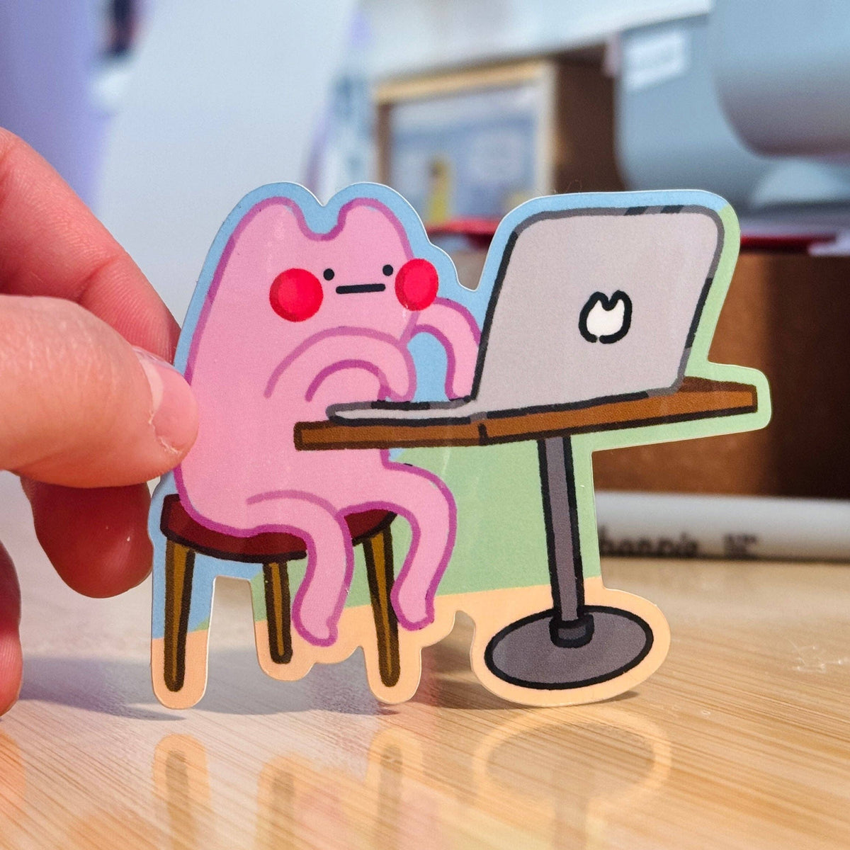 Pinkie Working REALLY Hard on his Laptop Vinyl Sticker!!!!