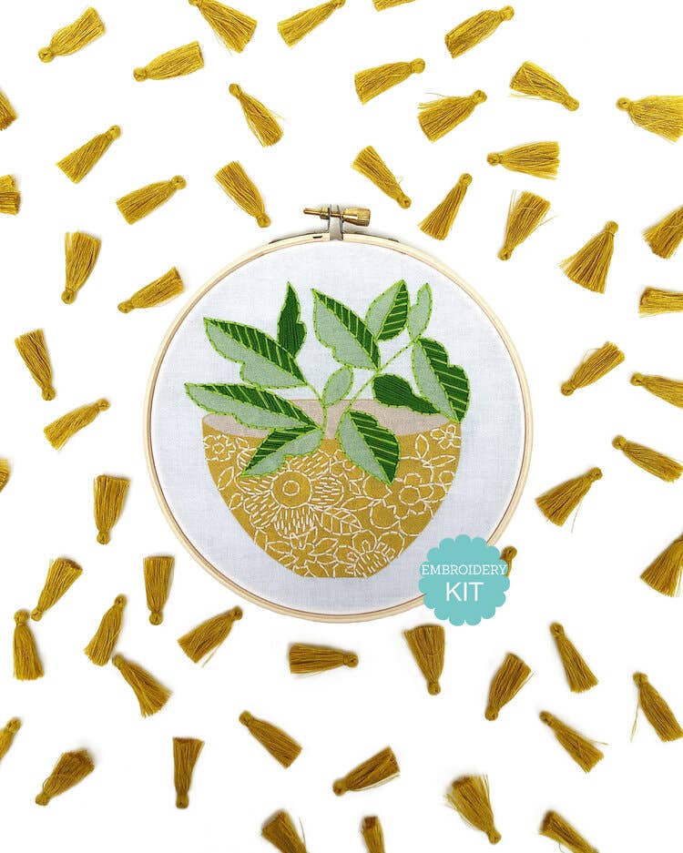 Yellow Flower Pot Embroidery Kit