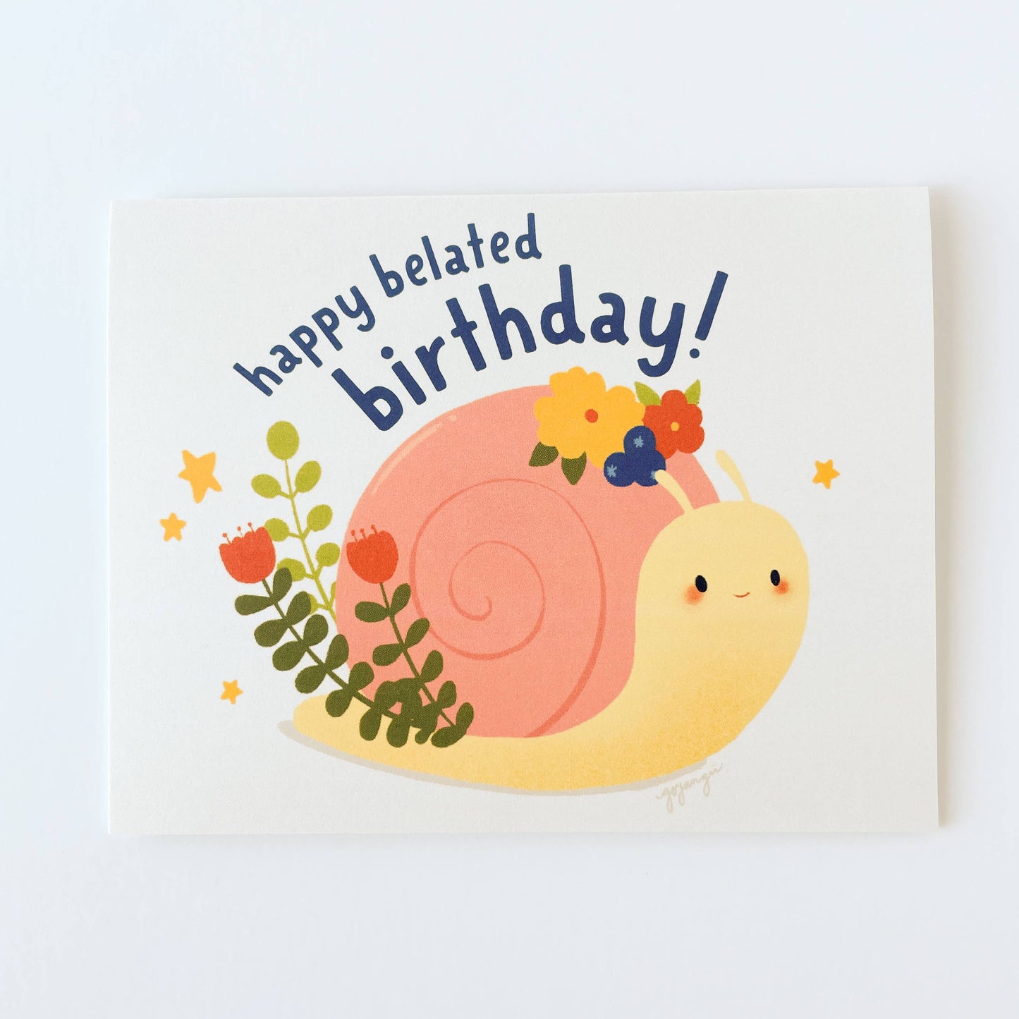 Happy Belated Birthday Snail A2 Greeting Card