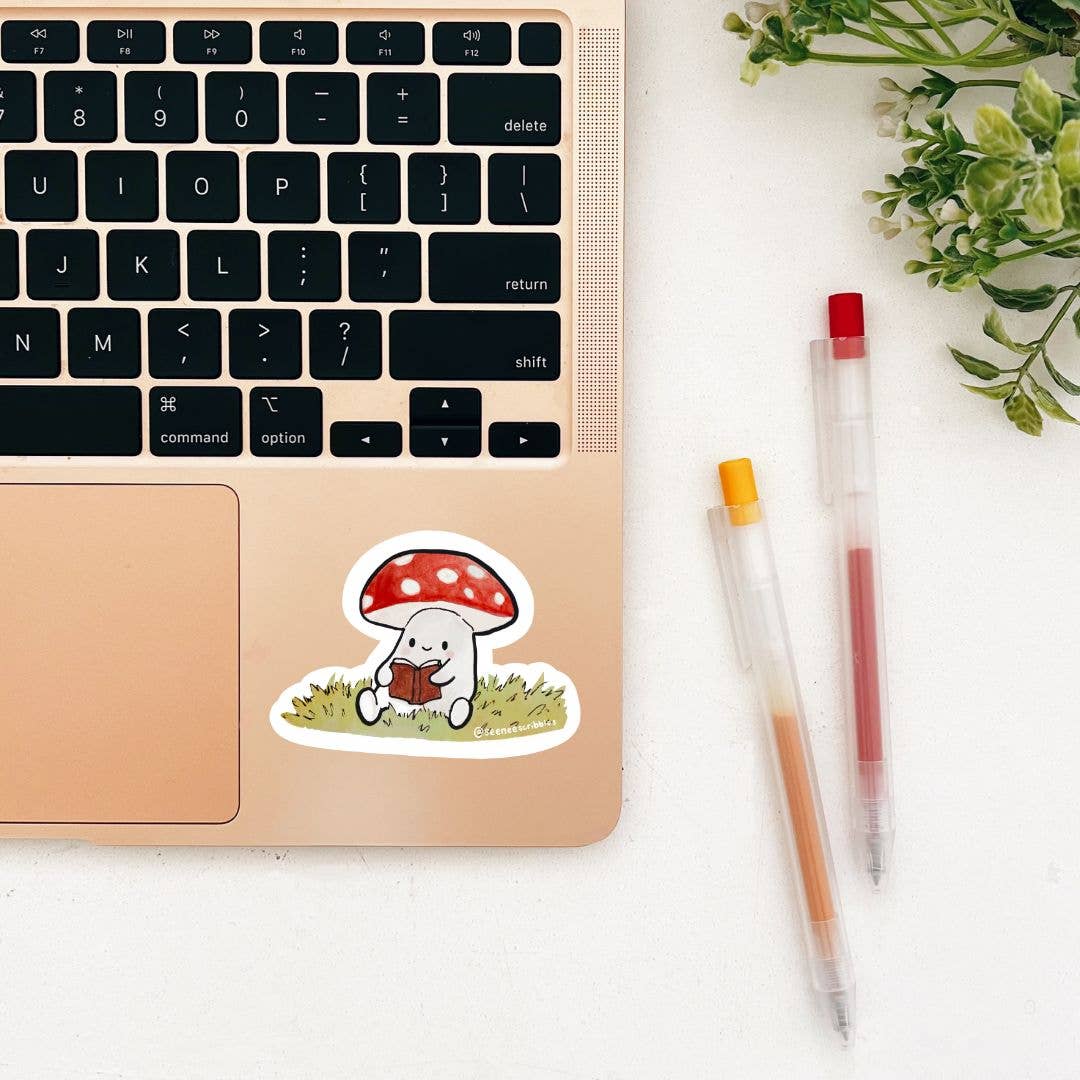 Reading Mushroom Sticker | Waterproof and Dishwasher Safe