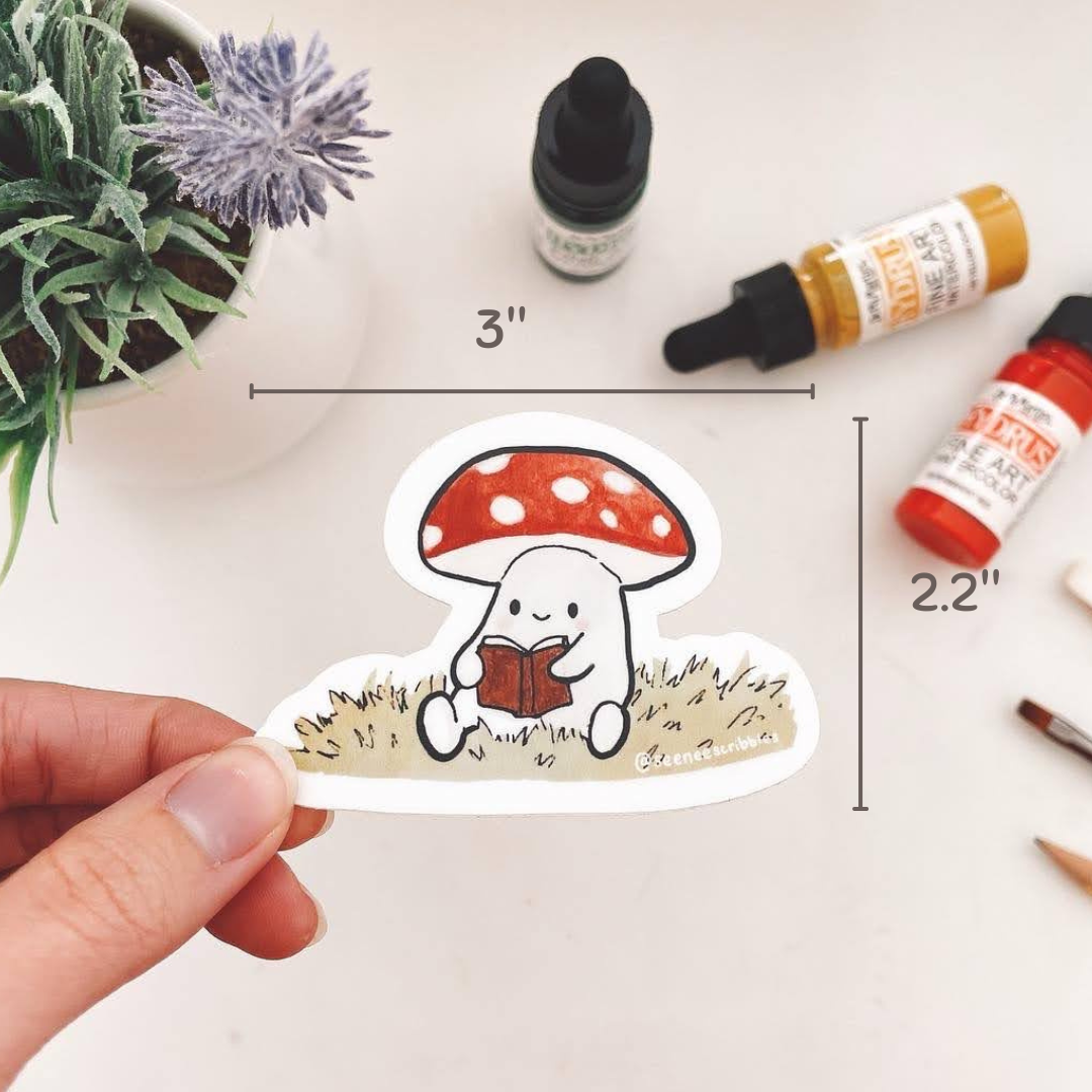 Reading Mushroom Sticker | Waterproof and Dishwasher Safe