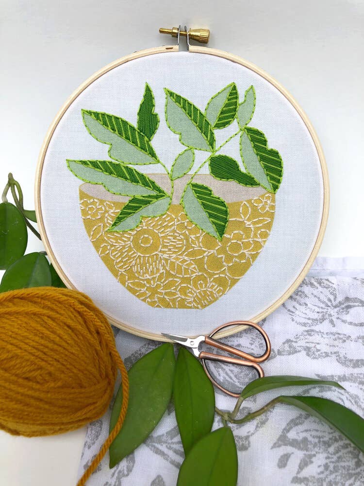 Yellow Flower Pot Embroidery Kit