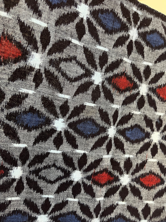 Vintage Kasuri Blue and Red Floral Pattern - Large Piece #2