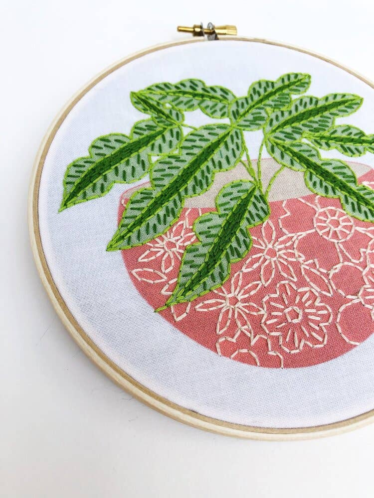 Pink Flower Pot Embroidery Kit