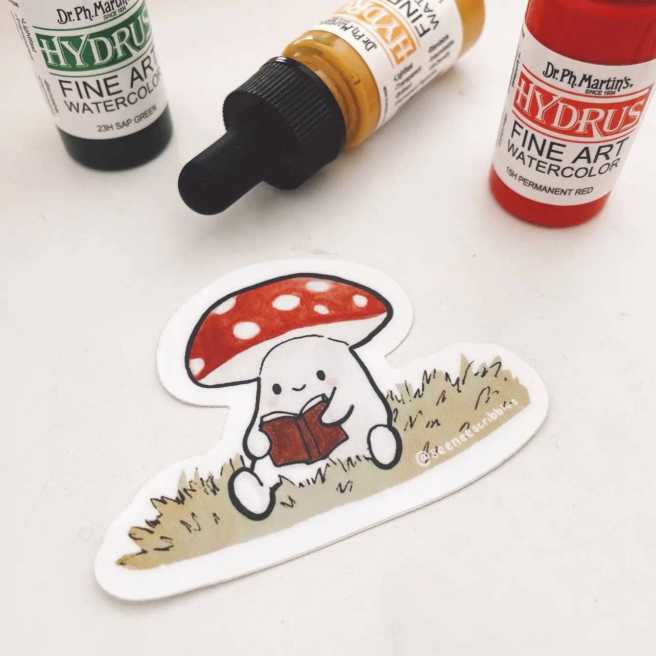 Reading Mushroom Sticker | Waterproof and Dishwasher Safe