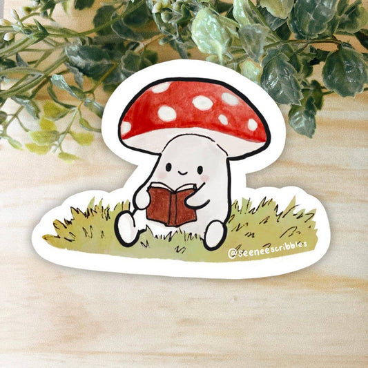 Reading Mushroom Sticker | Waterproof and Dishwasher Safe