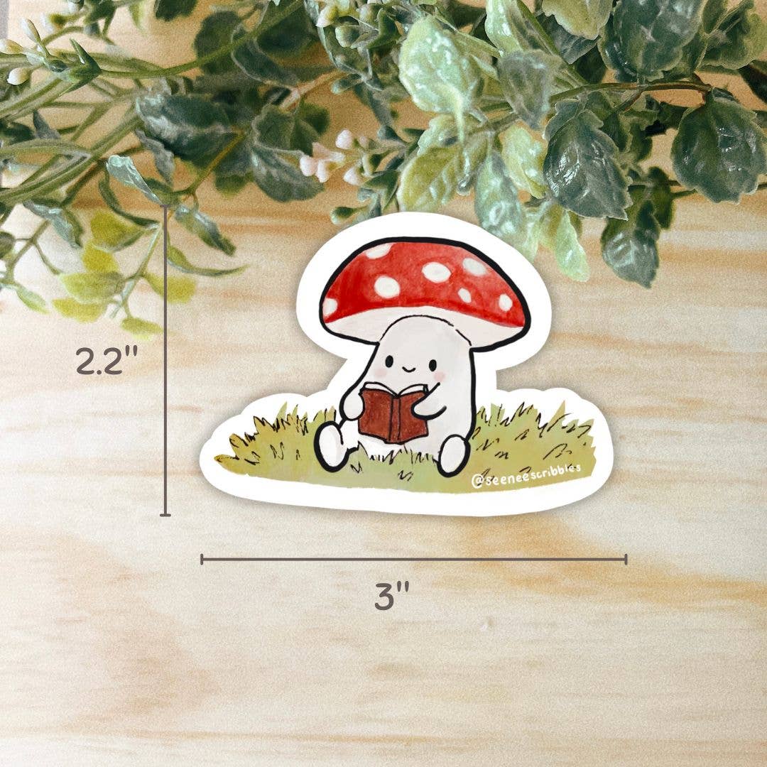 Reading Mushroom Sticker | Waterproof and Dishwasher Safe