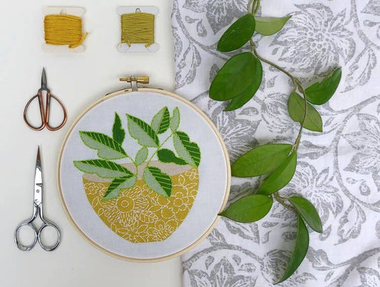 Yellow Flower Pot Embroidery Kit