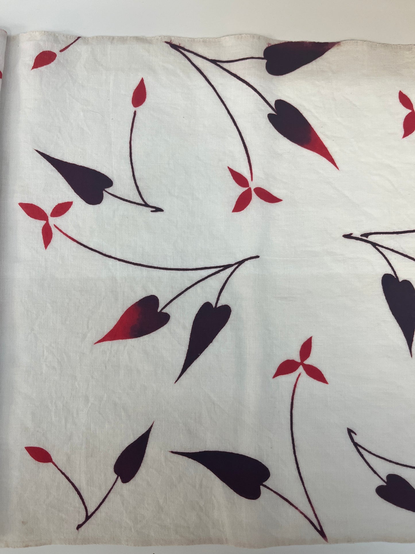 Cotton Yukata Fabric White and Red Leaf