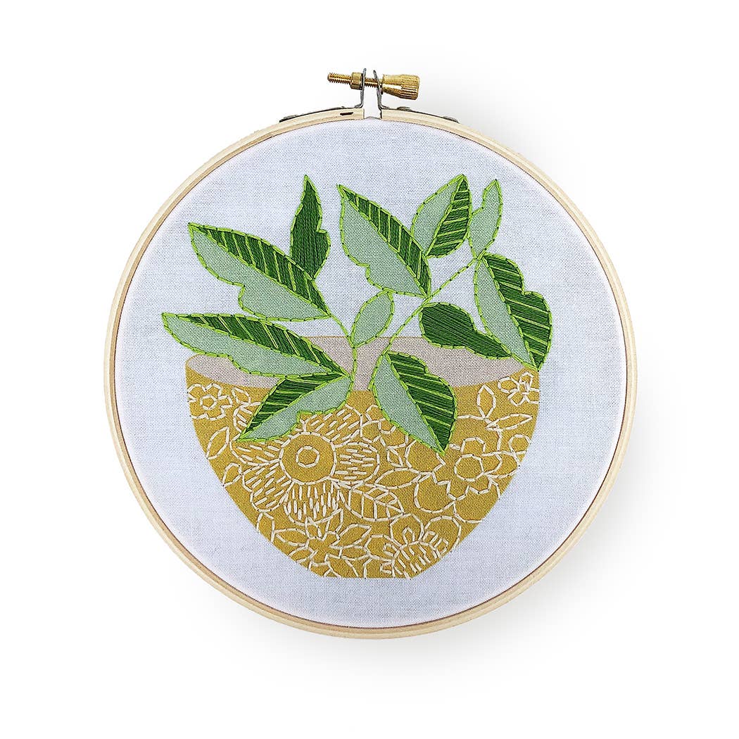 Yellow Flower Pot Embroidery Kit