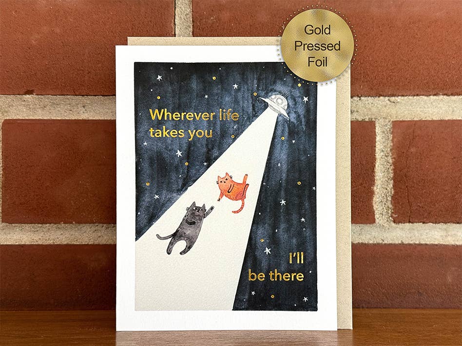 UFO Cats Gold Foiled Greeting Card