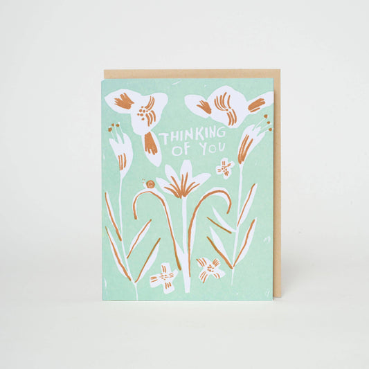 Thinking of You Lilies Letterpress Greeting Card by Egg Press