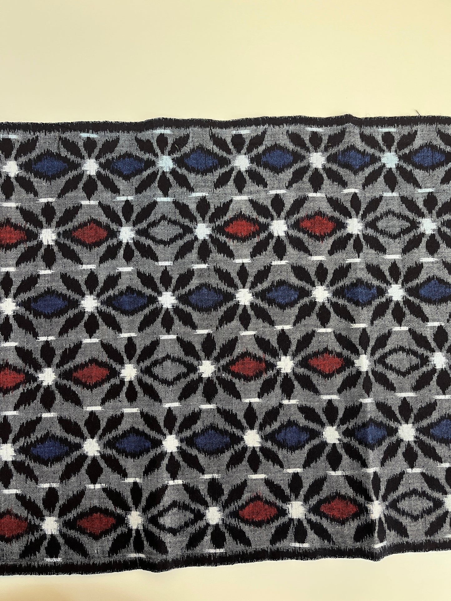 Vintage Kasuri Blue and Red Floral Pattern - Large Piece #2