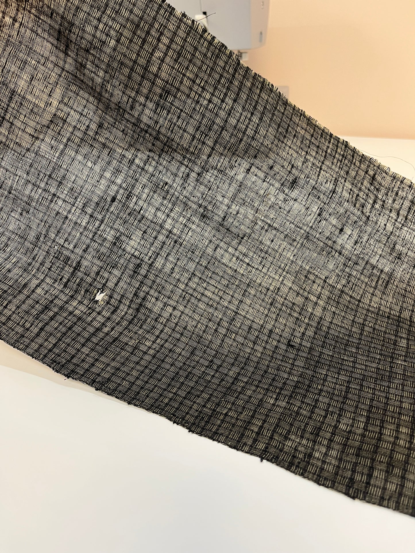 Vintage Silk Black and Brown Basketweave Pattern - Large Piece #1