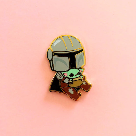 Gray Bounty Hunter and Baby Enamel Pin