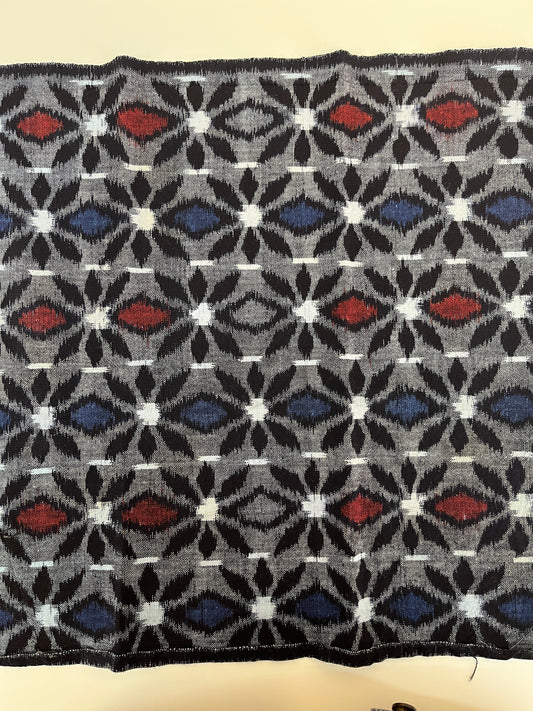 Vintage Kasuri Blue and Red Floral Pattern