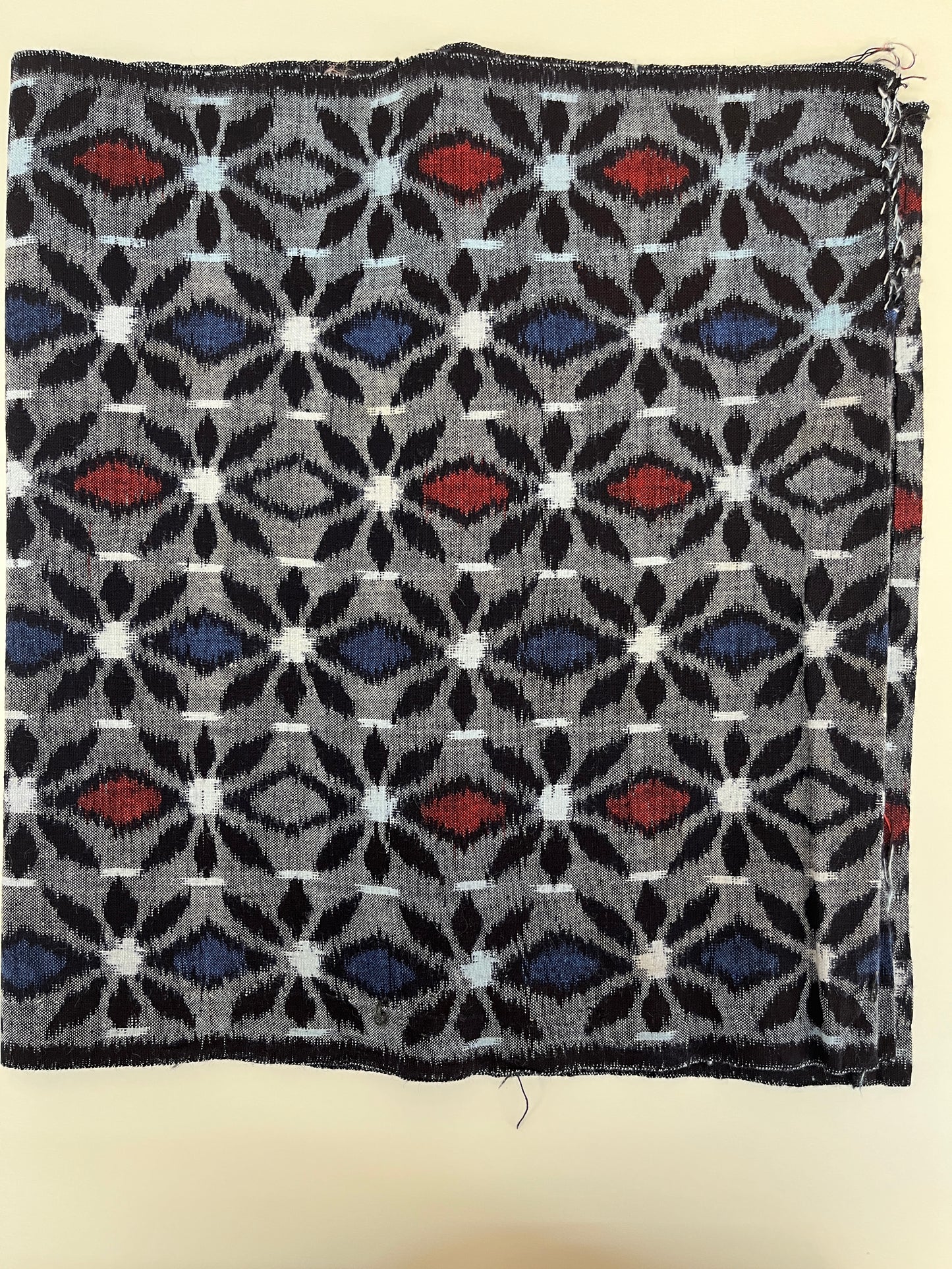 Vintage Kasuri Blue and Red Floral Pattern - Large Piece #2