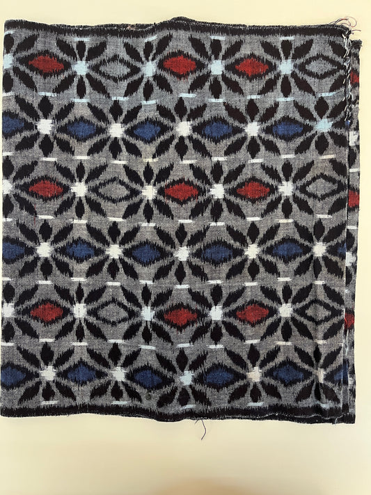 Vintage Kasuri Blue and Red Floral Pattern - Large Piece #2