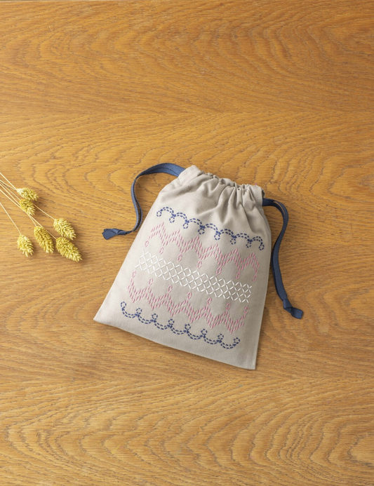 Drawstring Mini Bag Embroidery Kit - Mocha