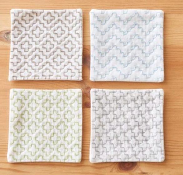 Sashiko Pattern Coaster - White (single stitch)