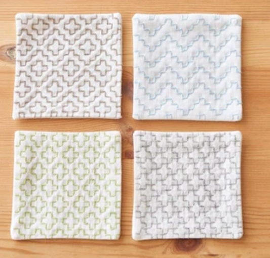 Sashiko Pattern Coaster - White (single stitch)