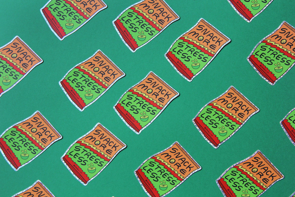 Snack More Stress Less Sticker