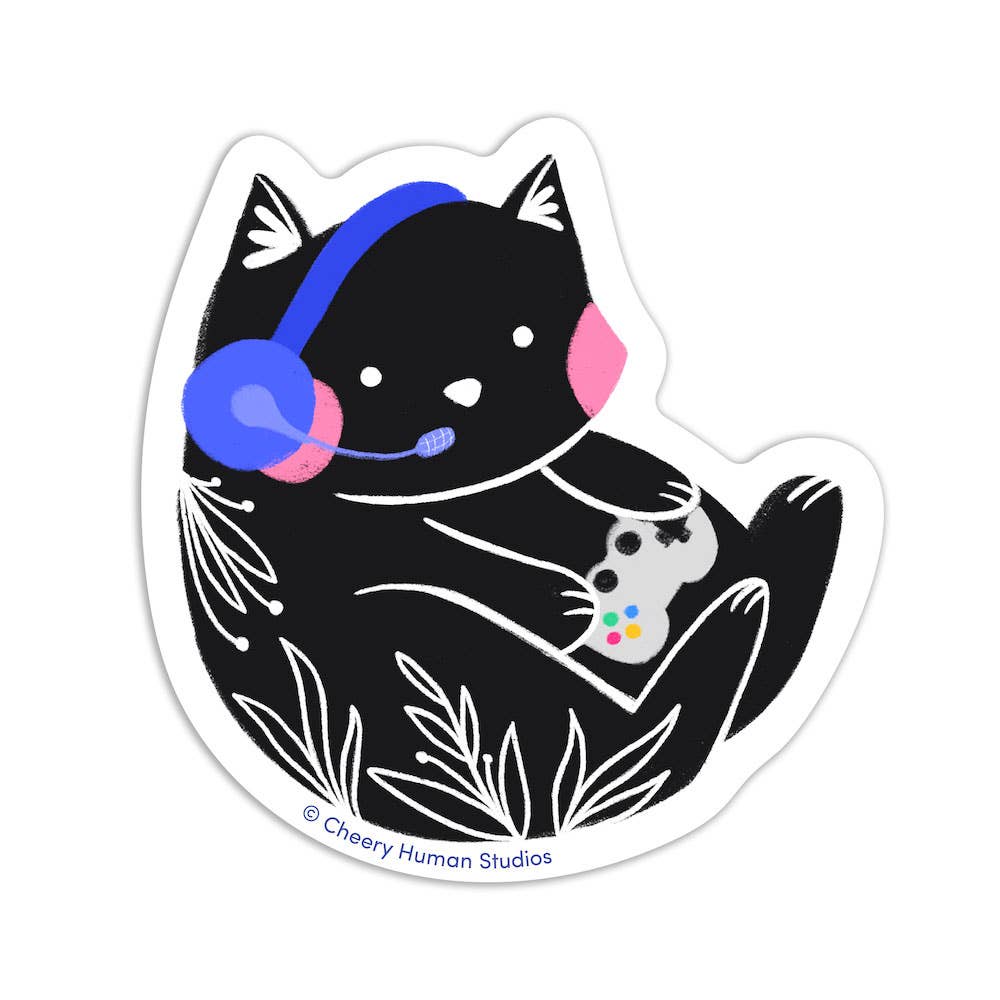 Gamer Cat - Handmade Vinyl Sticker