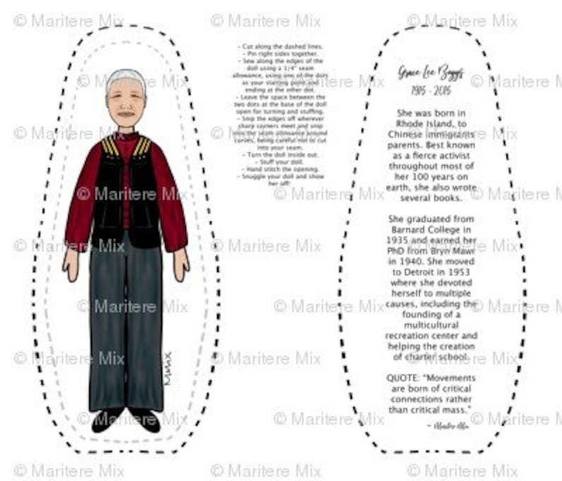 Grace Lee Boggs DIY Doll Fabric