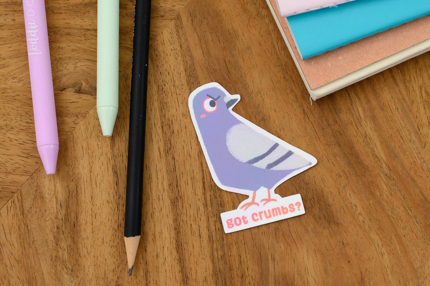 Got Crumbs? - Vinyl Sticker of Sketchy Pigeon