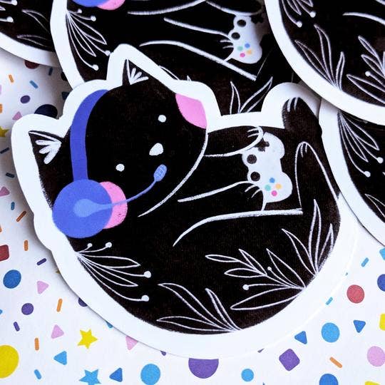 Gamer Cat - Handmade Vinyl Sticker